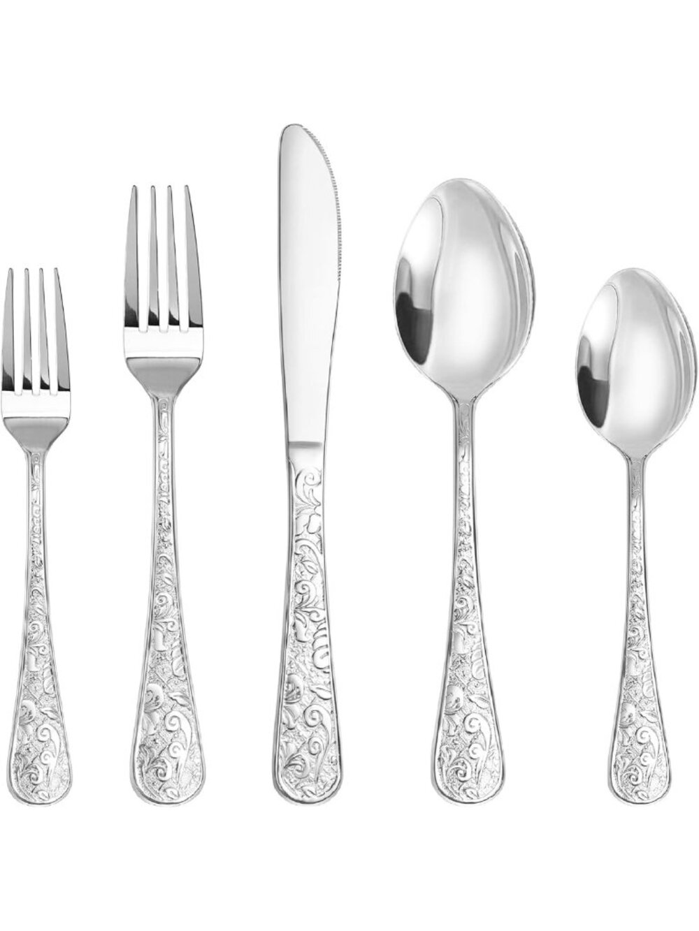 Vintage Carved Silver Stainless Steel 20-Piece Flatware Set - Elegant Dining